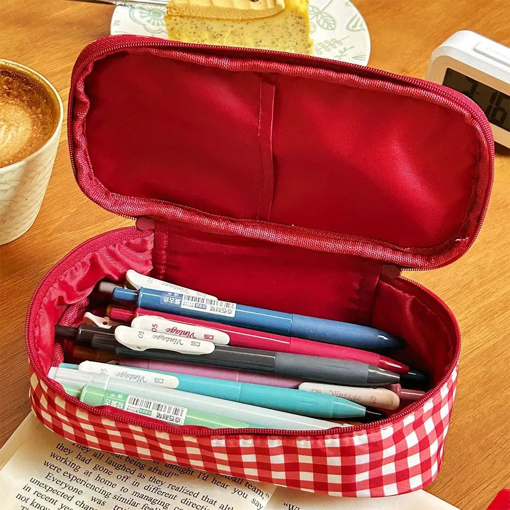Red Plaid Pencil Case – Large Capacity Stationery Pouch Pencil Case Pouch HIP