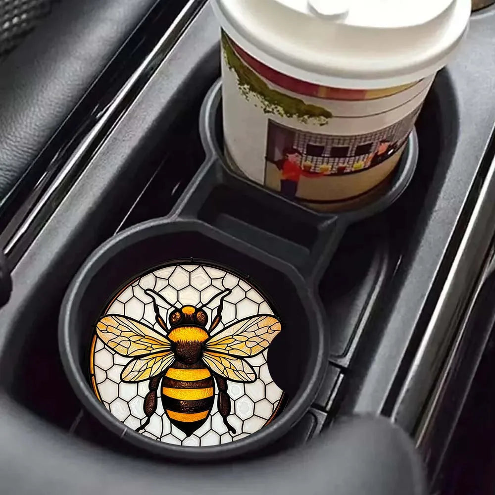 2-Pack Bee Honeycomb Car Cup Holder Coasters – 2D Printed Car Cup Holder Coaster HIP