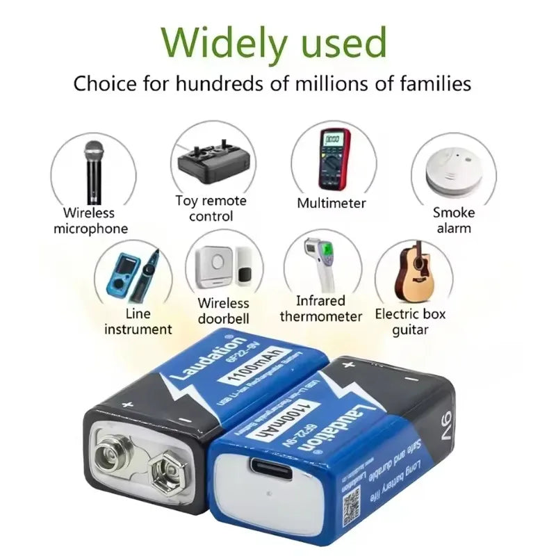 SUYIJIA 9V 1100mAh Li-Ion Rechargeable Battery Type-C USB Rechargeable Battery HIP