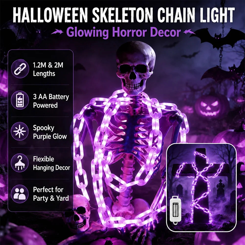 8 Modes Indoor Waterproof Skull LED Chain Light Battery Powered Spooky Halloween String Lights for Party Decor HIP