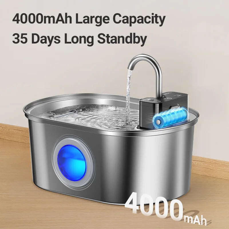 ROJECO 3.2L Stainless Steel Cat Water Fountain Wireless Sensor Smart Automatic Dog Water Dispenser Drinking Fountain 4000mAh HIP