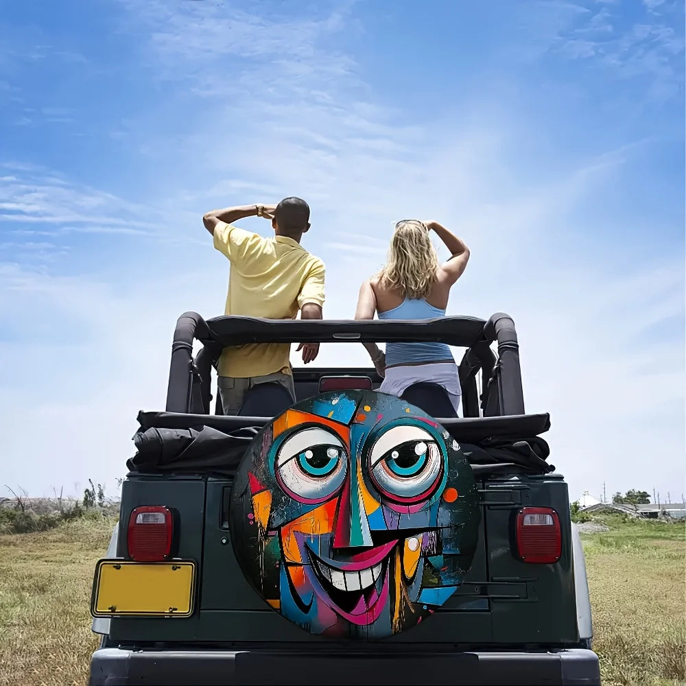 Abstract Colorful Face Spare Tire Cover – Polyester UV Guard Spare Tire Cover HIP