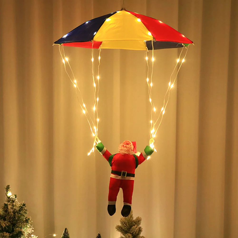 Magic Flying Parachuting Santa LED Lights USB/Battery/Solar Powered Funny Family Christmas Eve Decorations Ornament String Light HIP