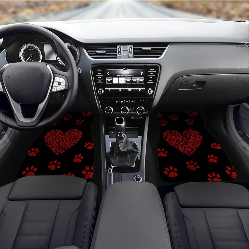 4-Piece Red Paw Print Car Floor Mats – Universal All-Season Car Floor Mats HIP