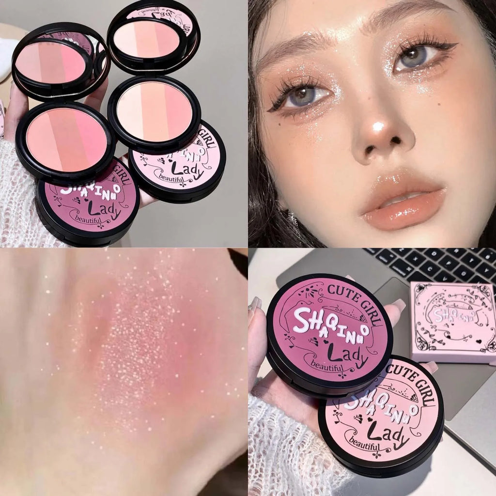 Three Color Blush Palette Waterproof Long Lasting Matte Shimmer Highlighter Cotouring Not Easy To Fade Rouge Integrated Tray HIP