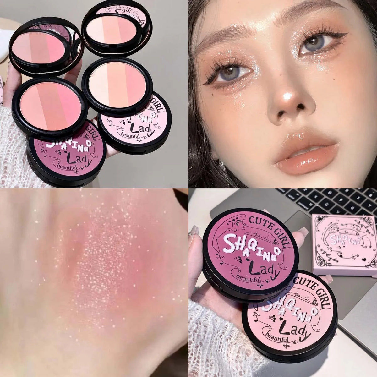 Three Color Blush Palette Waterproof Long Lasting Matte Shimmer Highlighter Cotouring Not Easy To Fade Rouge Integrated Tray HIP