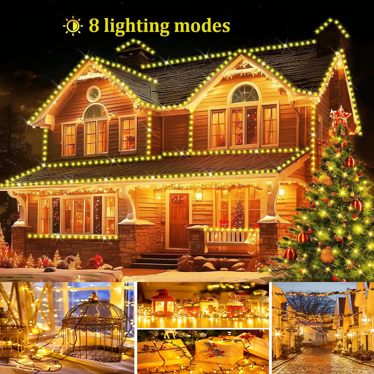 300 LED Solar String Lights – IP65 Waterproof, 8 Modes Solar String Lights HIP