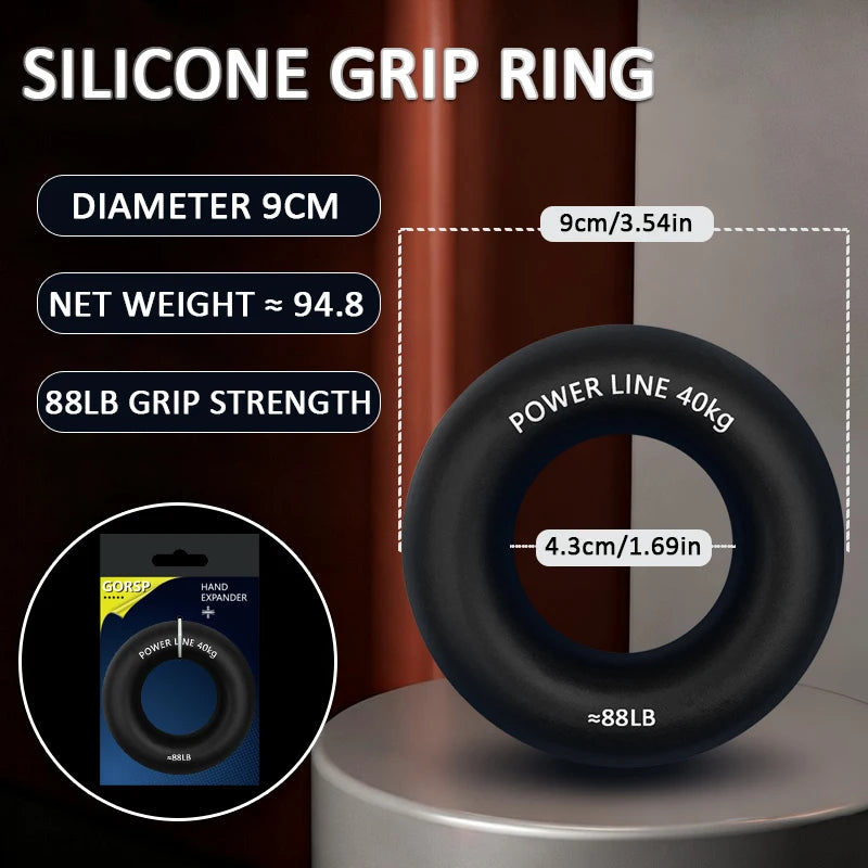 Silicone Finger Gripper Ring – 7 Levels Hand Strength Trainer Grip Strength Trainer HIP Grip 40KG BALCK 1PC