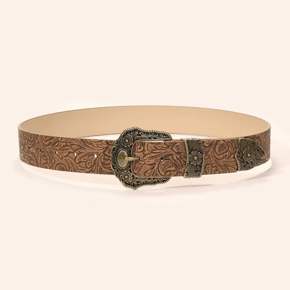 Wide Western Cowboy Belt – PU Leather Vintage Buckle Unisex Fashion Belt HIP