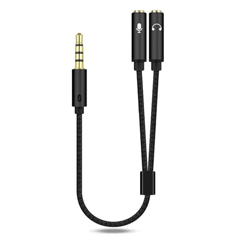 3.5mm Headphone Y Splitter – 1 Male to 2 Female Mic Adapter Audio Y Splitter HIP Black
