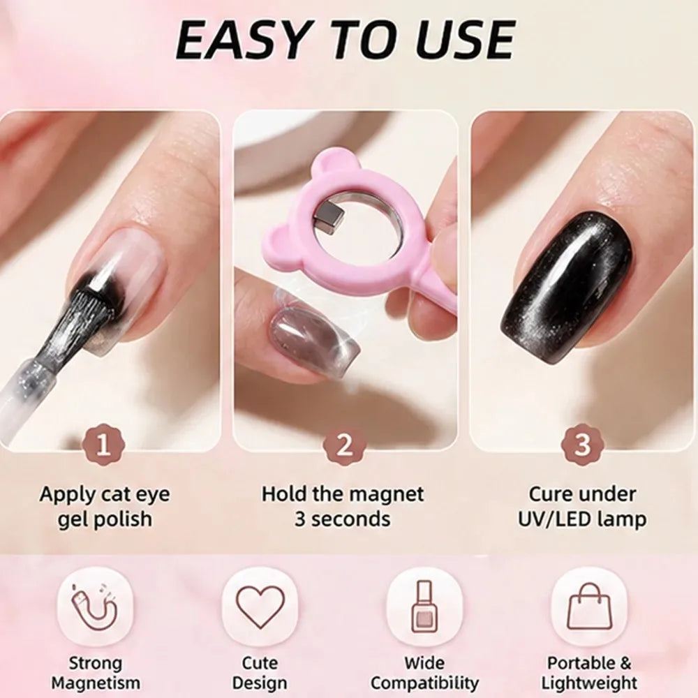2-in-1 Hollow Cat Eye Nail Art Magnet Black Hole & Love Effect Bear Silicone Ring Circular Magnetic for DIY Gel Manicure Tools HIP