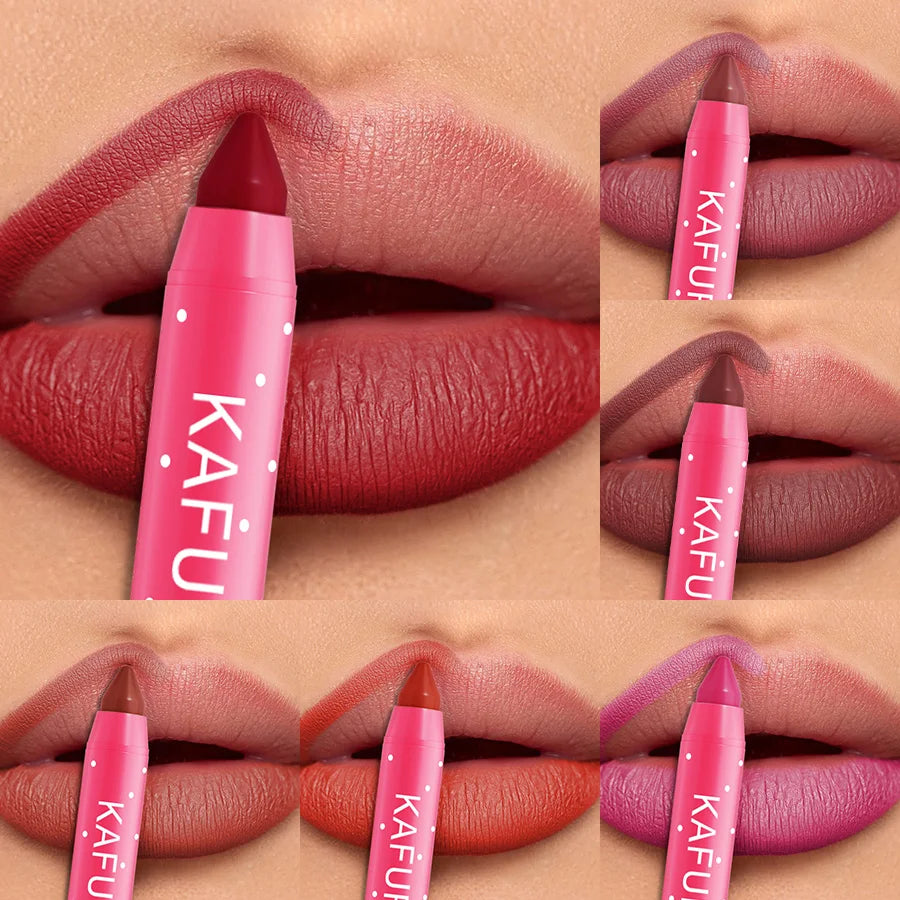 15 Colors Lipstick Pencil Waterproof Sexy Red Matte Contour Tint Lipstic Pen Long-lasting Lipliner Pen Non-stick Cup Lip Makeup HIP