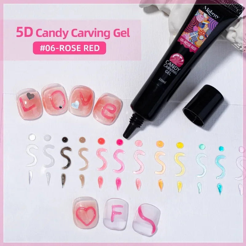Nail Art Decorations Gel PVC Hose Modeling Phototherapy UV Nail Polish Glue INS Transparent Gummy Carving Jelly 5D Nail Art Gum HIP 06 Rose Red-NET10g