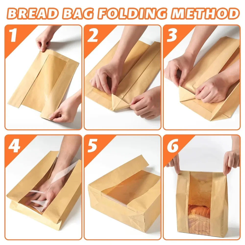 50PCS Cowhide Bread Bags Toast Bags Packaging Bags Self Sealing Bread Bags Baked Goods Packaging Bag for Sandwich Pastry Shops HIP