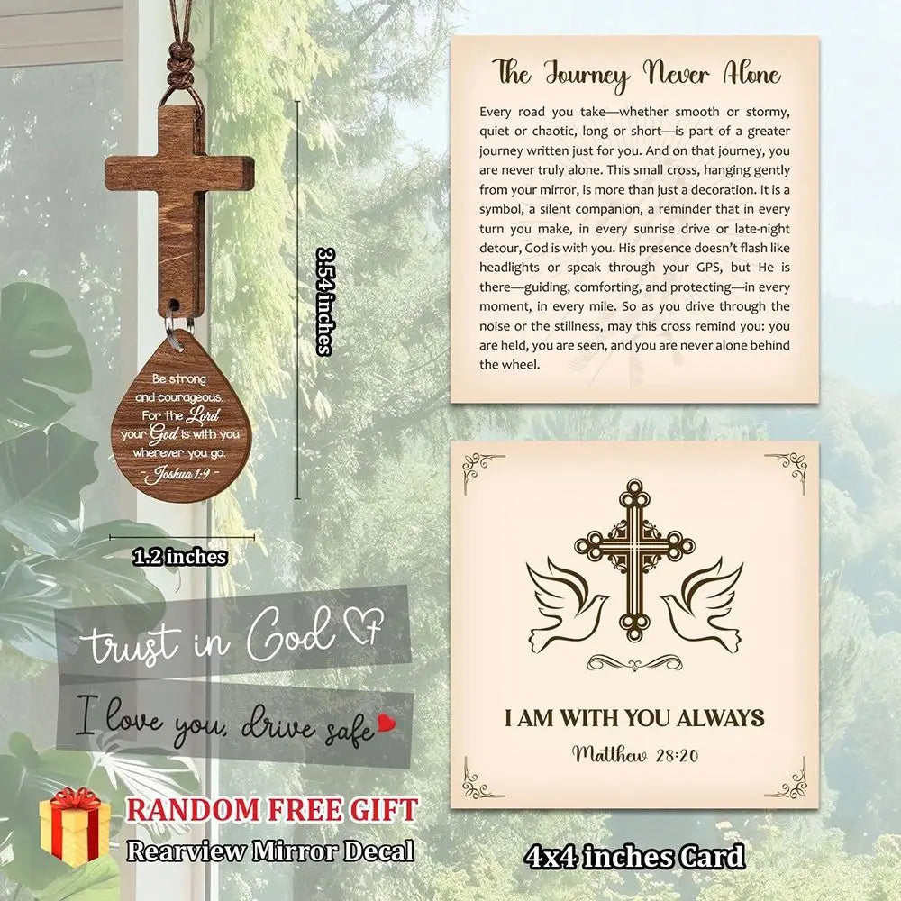 Wood Cross Car Mirror Pendant – Bible Verse Charm Ornament Car Mirror Ornament HIP