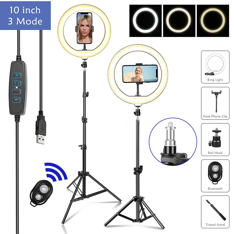 10" LED Selfie Ring Light with Tripod & Phone Holder LED Ring Light HIP