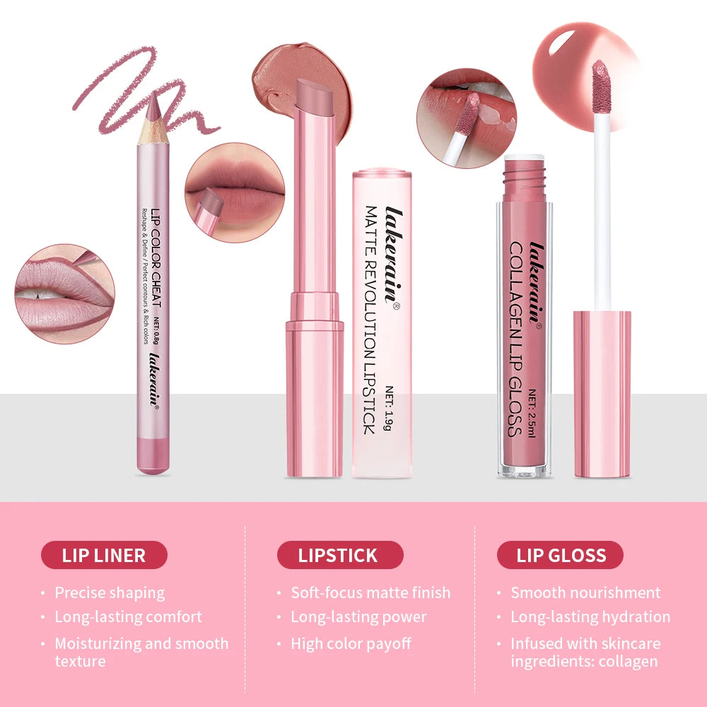 Waterproof Long Lasting Matte Black Lipstick Set Velvet Liquid Lip Gloss Lip Liner Set Red Stain Halloween Goth Makeup HIP