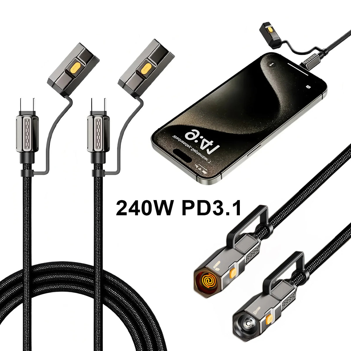 BESY USB-C Fast Charging Cable with Lighter & LED Flashlight USB-C Charging Cable HIP