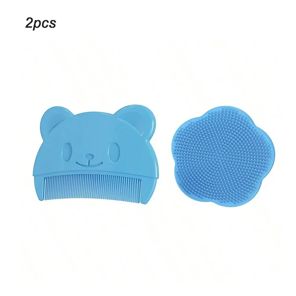 Soft Silicone Baby Comb & Scalp Massager for Newborns Baby Hair Comb HIP C68-blue-1Set