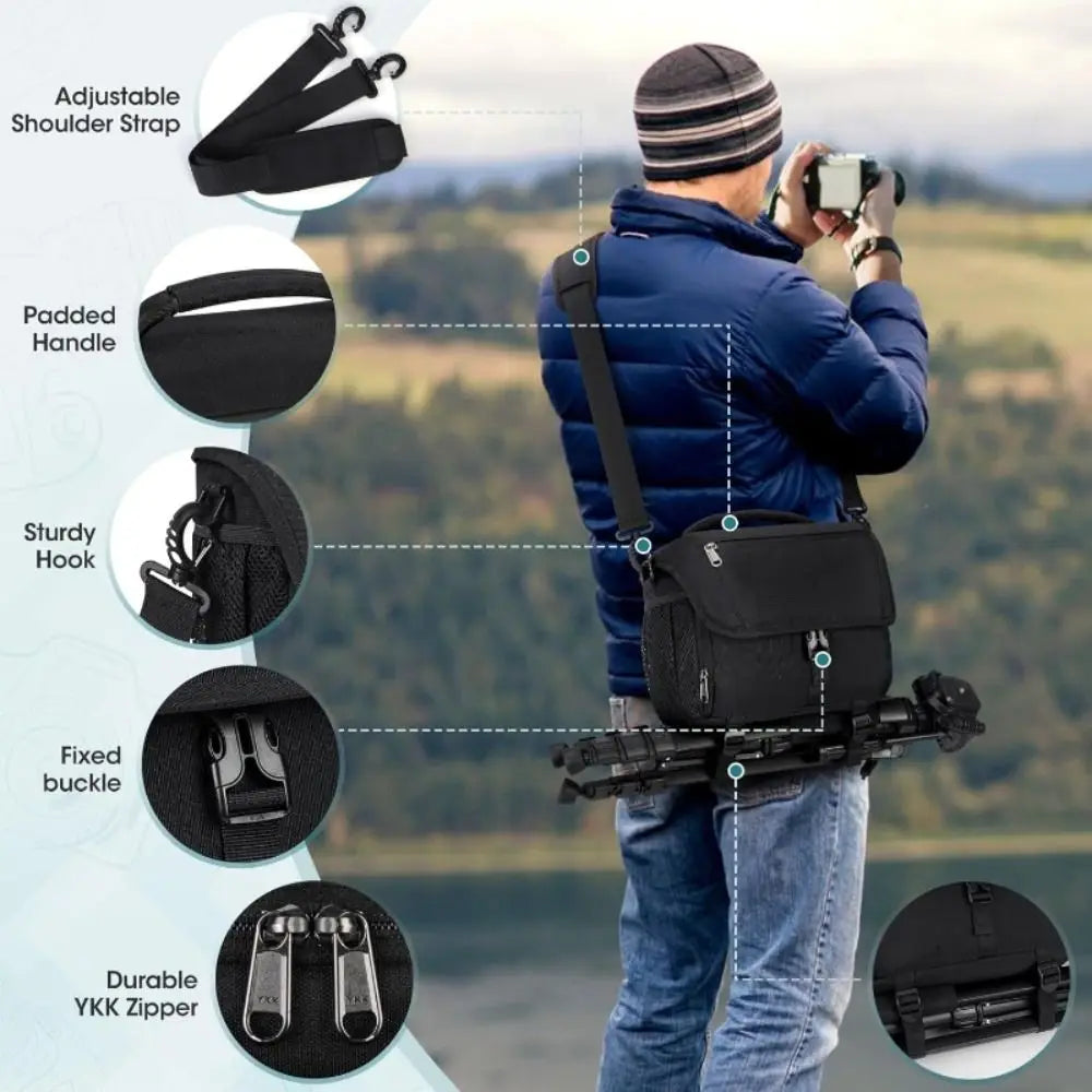 Canvas DSLR Camera Bag with Tripod Holder & Rain Cover Camera Shoulder Bag HIP