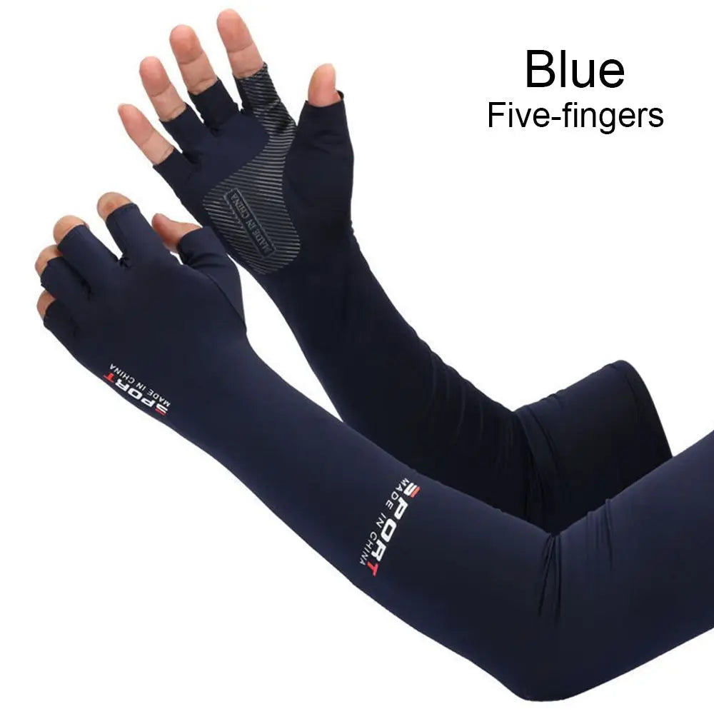 Ice Silk Arm Sleeves – UV Sun Protection for Outdoor Sport UV Arm Sleeves HIP Blue Five-fingers