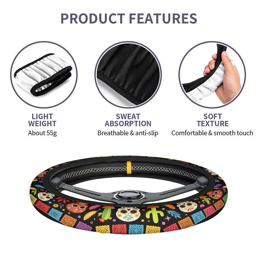 Day of the Dead Skull Cactus Car Steering Wheel Cover Steering Wheel Cover HIP