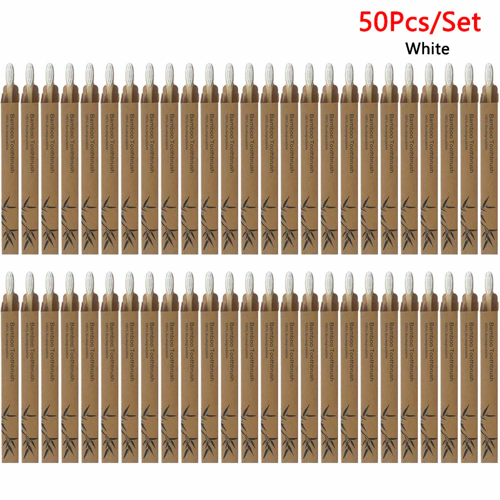 50/Pack Natural Bamboo Toothbrush Wood Toothbrushes Soft Bristles Capitellum Fiber Teeth brush Eco-Friendly Oral Care wholesale HIP White