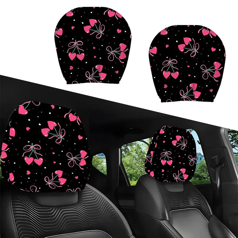 2-Pack Pink Heart Bow Car Headrest Covers – Universal Fit Car Headrest Covers HIP 1