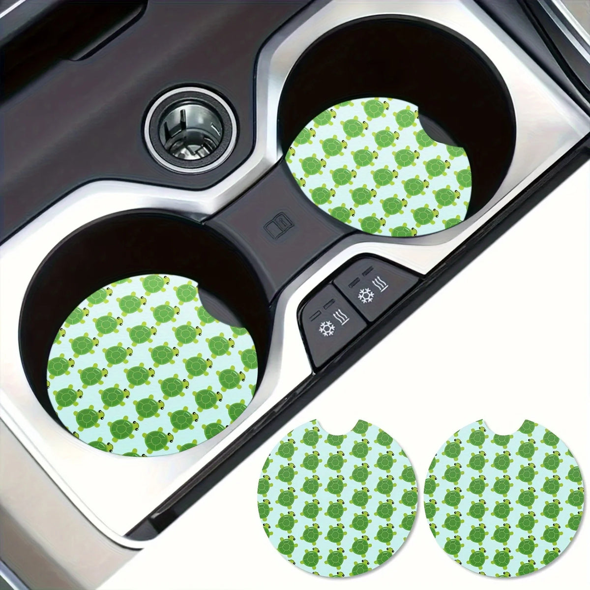 2-Pack Green Turtle Absorbent Car Cup Holder Coasters Car Cup Holder Coaster HIP
