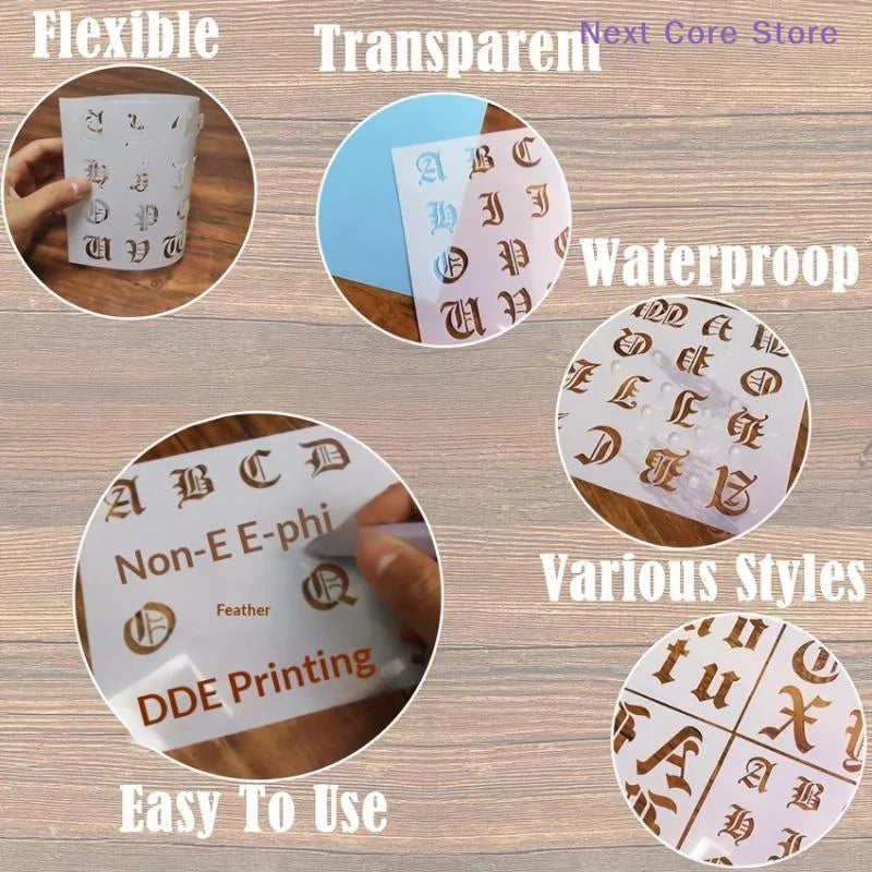 6-Pack Gothic Calligraphy Stencils – Old English Letter & Number Craft Stencil Set HIP