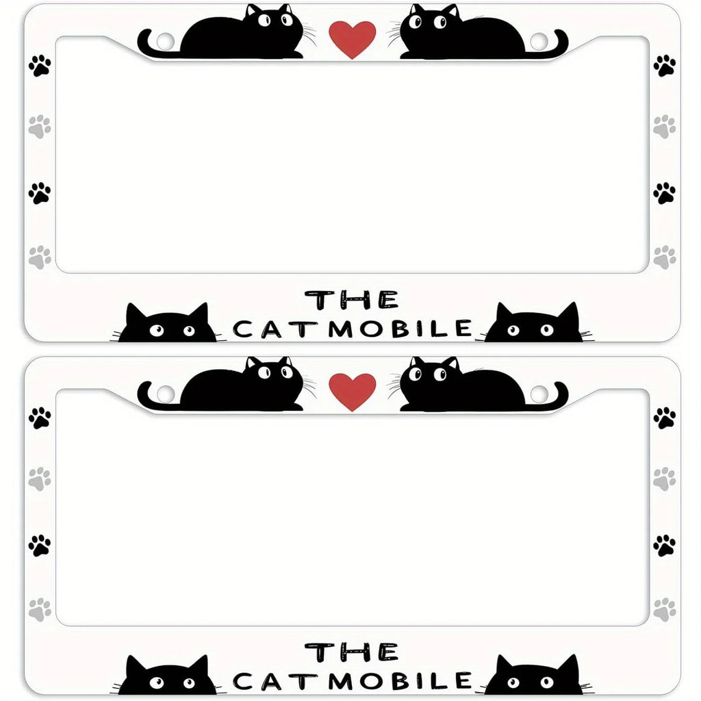 Cute Cat License Plate Frame – Paw Print & Heart Design License Plate Frame HIP black