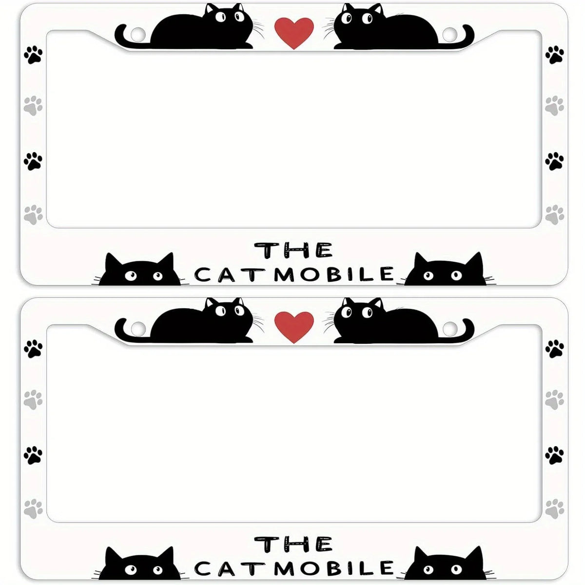 Cute Cat License Plate Frame – Paw Print & Heart Design License Plate Frame HIP black