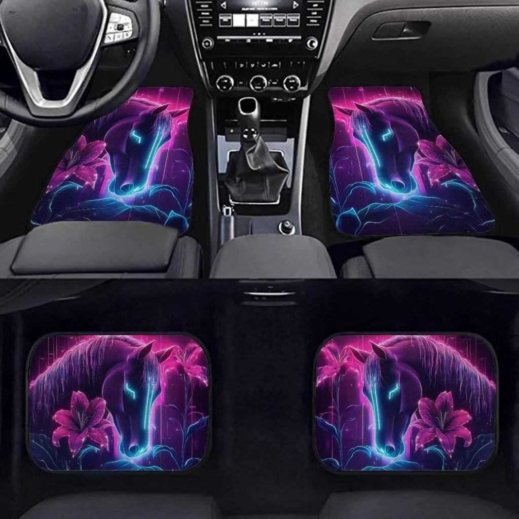 Neon Horse Print Car Floor Mats 4pc – Nonslip Universal Fit Car Floor Mats HIP