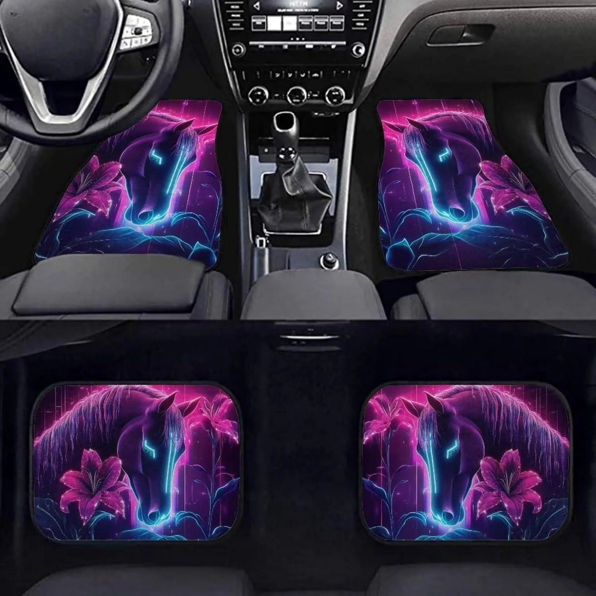 Neon Horse Print Car Floor Mats 4pc – Nonslip Universal Fit Car Floor Mats HIP