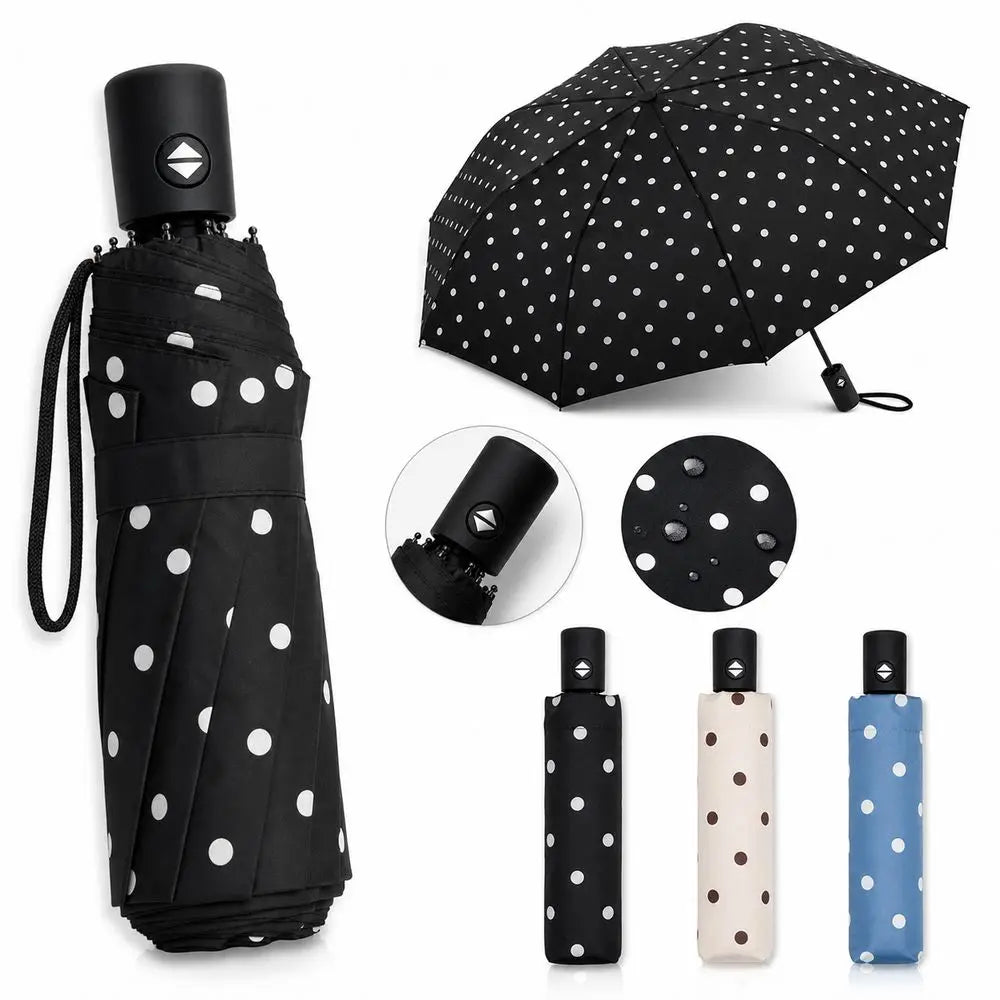 Polka Dot Auto Folding Umbrella – UV Protection & Compact Folding Umbrella HIP