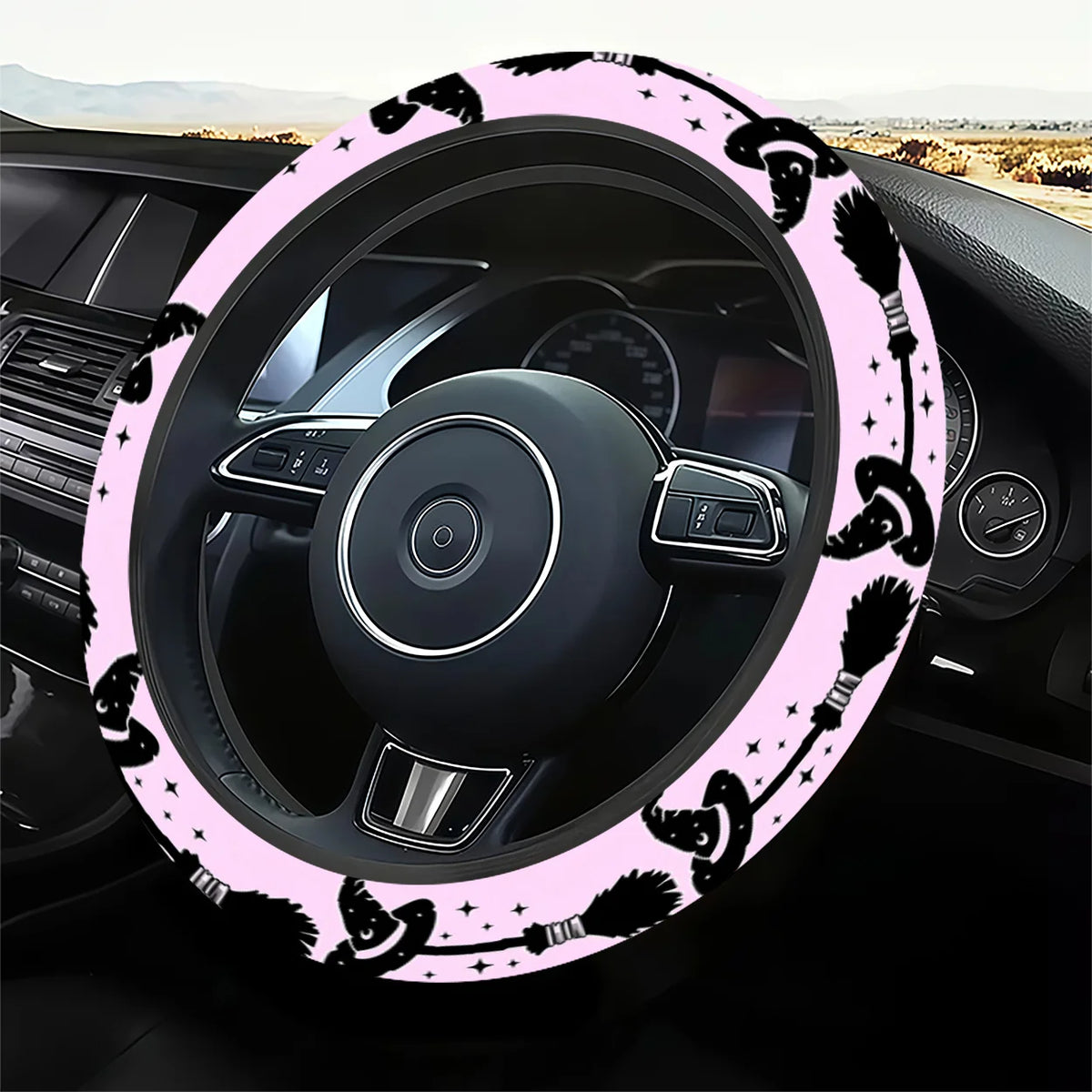 Witch Hat Broomstick Steering Wheel Cover – Universal Fit Steering Wheel Cover HIP