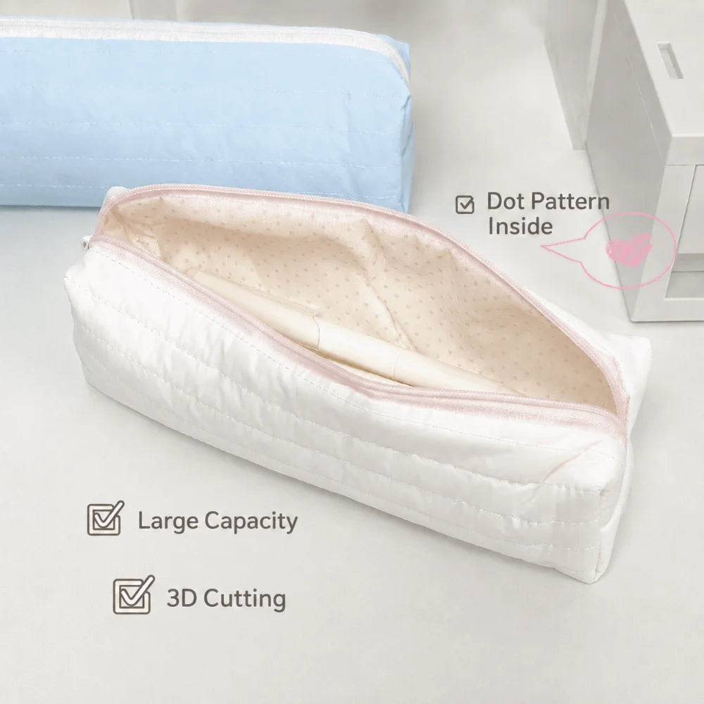 Large-Capacity Cream Quilted Pencil Case – Cute Stationery Pouch Pencil Case HIP