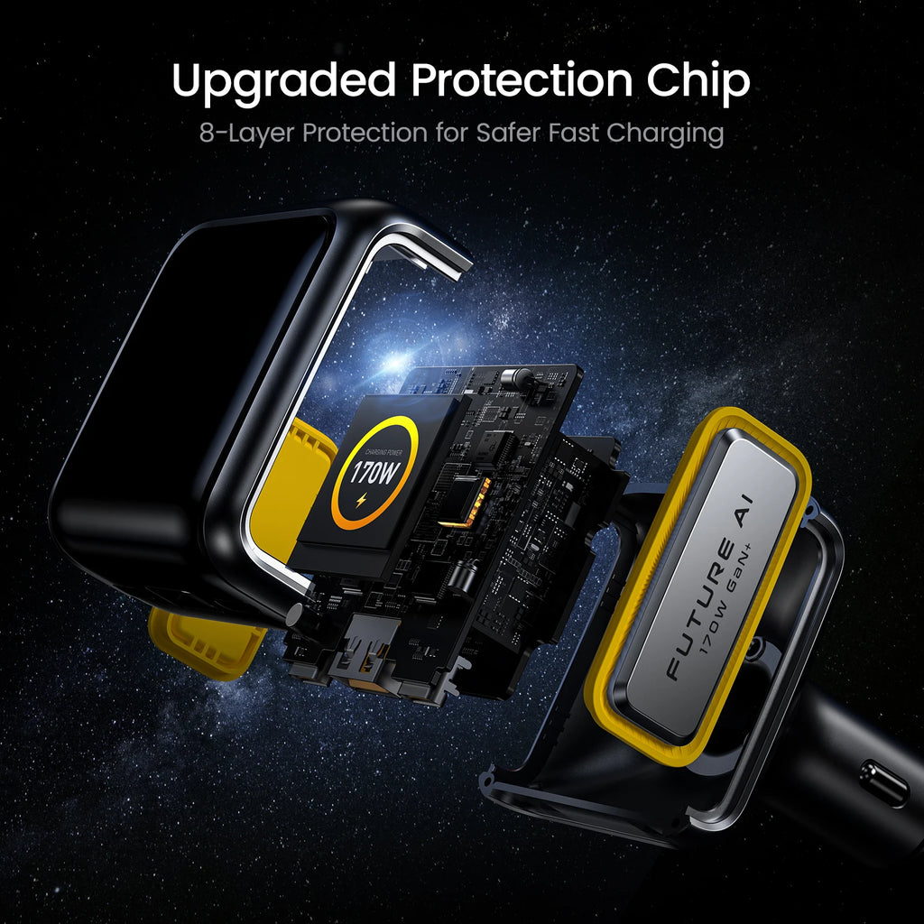 AOHI 170W 3-Port Fast Car Charger | PD 3.1 & LED Display Car Charger HIP