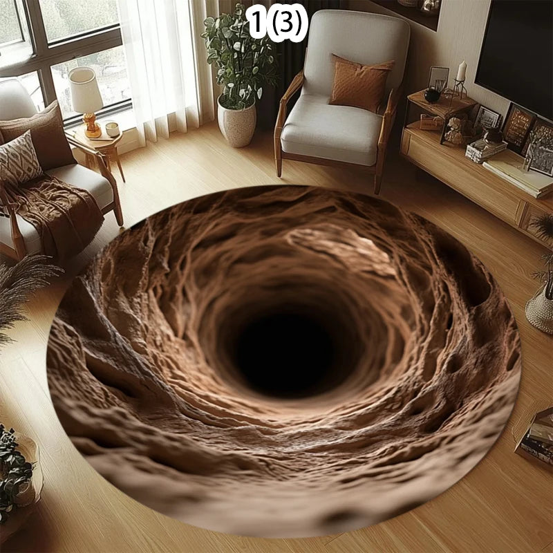 2D Cave Illusion Round Rug – Optical Illusion Rock Pit Floor Mat Novelty Round Rug HIP