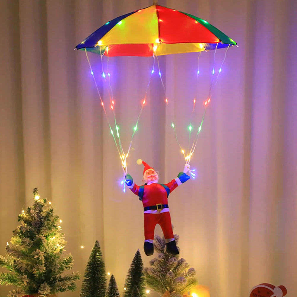 Magic Flying Parachuting Santa LED Lights USB/Battery/Solar Powered Funny Family Christmas Eve Decorations Ornament String Light HIP