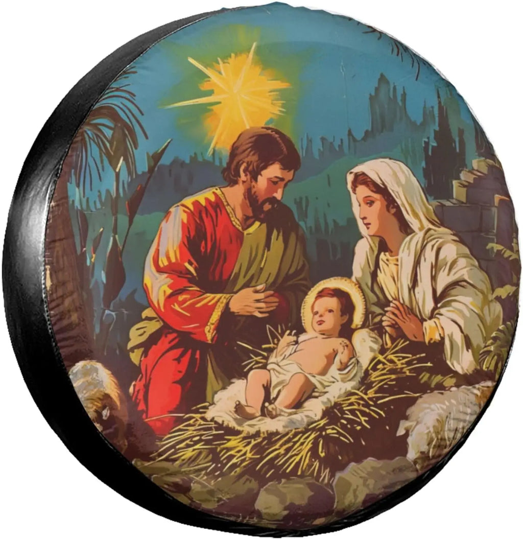 Christmas Nativity Spare Tire Cover – RV SUV Truck Weatherproof Spare Tire Cover HIP 1 17in