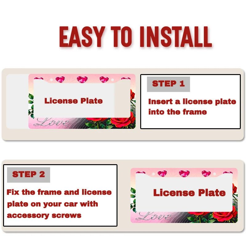Metal License Plate Frame – Rose Design, Rust & UV Resistant License Plate Frame HIP