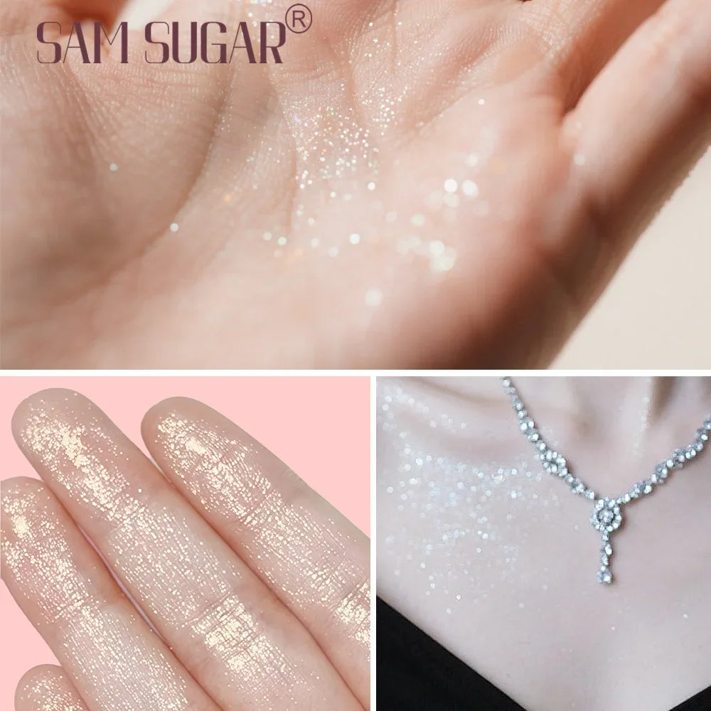 SAM SUGAR Pink Peach Shimmer Highlighter Powder Puff | Face & Body Shimmer Highlighter Powder HIP