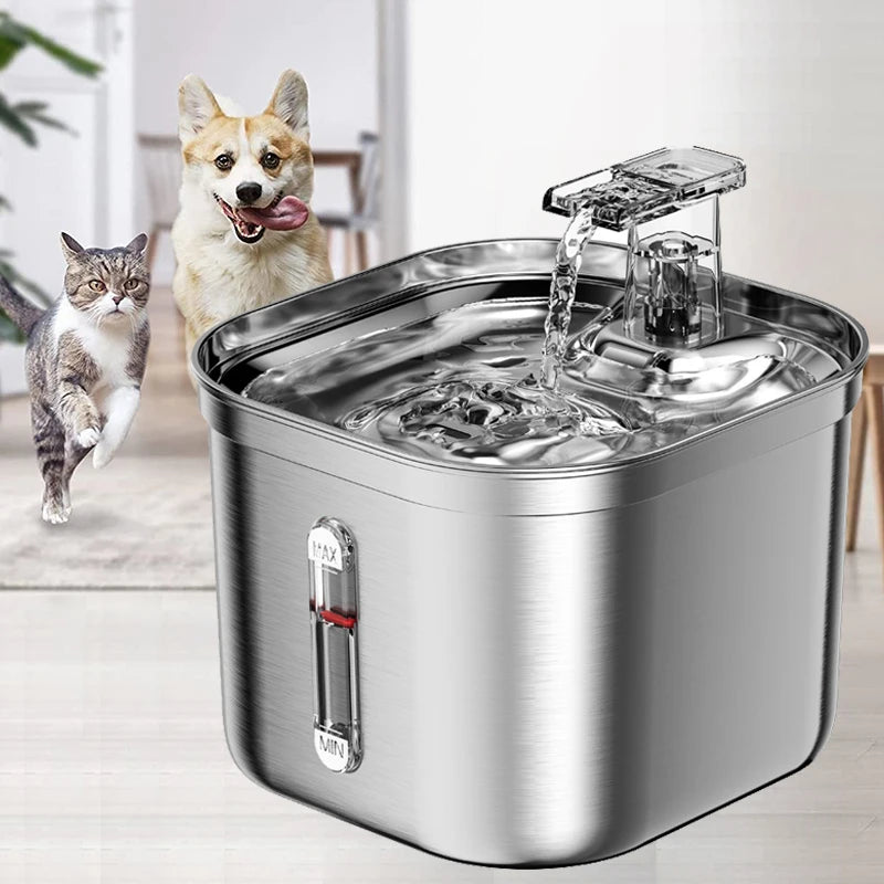 Cat Water Fountain Stainless Steel Pet Water Fountain for Cats Inside Filters&Ultra-Quiet Pump 2.2L/73oz Dog Pet Water Fountain HIP
