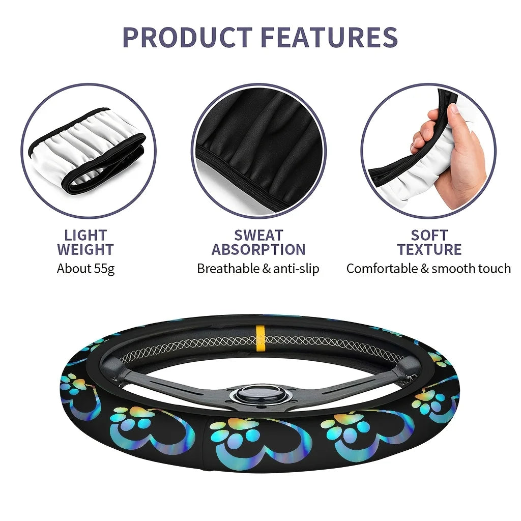 Rainbow Heart & Paw Print Steering Wheel Cover – Washable Steering Wheel Cover HIP