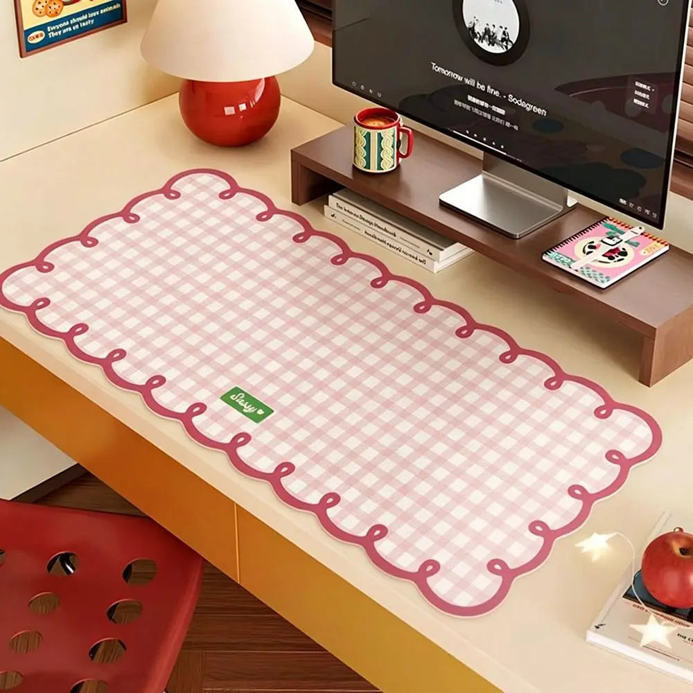 Extra Large Plaid Desk Mat Non-Slip PVC – Pink & Blue Desk Mat HIP