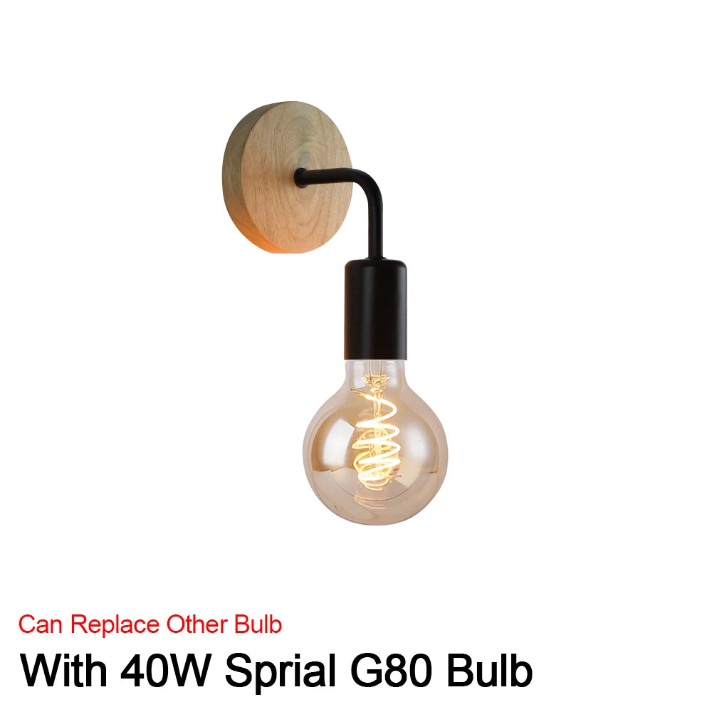 Retro Wood Wall Sconce E27 Vintage Indoor Wall Lamp Wall Sconce Light HIP MTWT G80 RS