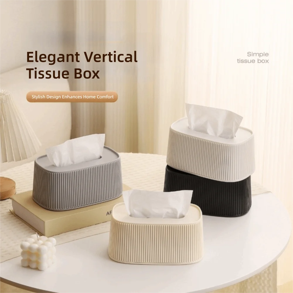 Auto-Lift Spring Tissue Box Dispenser | Stripe Lid, Space-Saving Tissue Box Dispenser HIP
