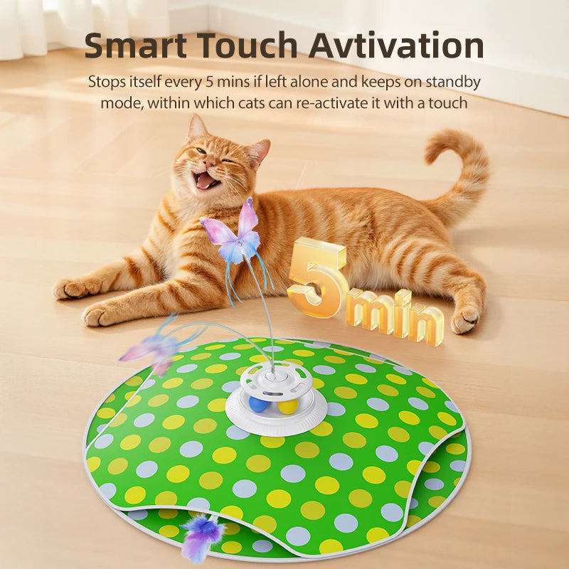 ROJECO Interactive Hide and Seek Cat Toy With Chasing Feather Fluttering Butterfly TrackBalls 3 in 1 Kitten Smart Teaser Cat Toy HIP