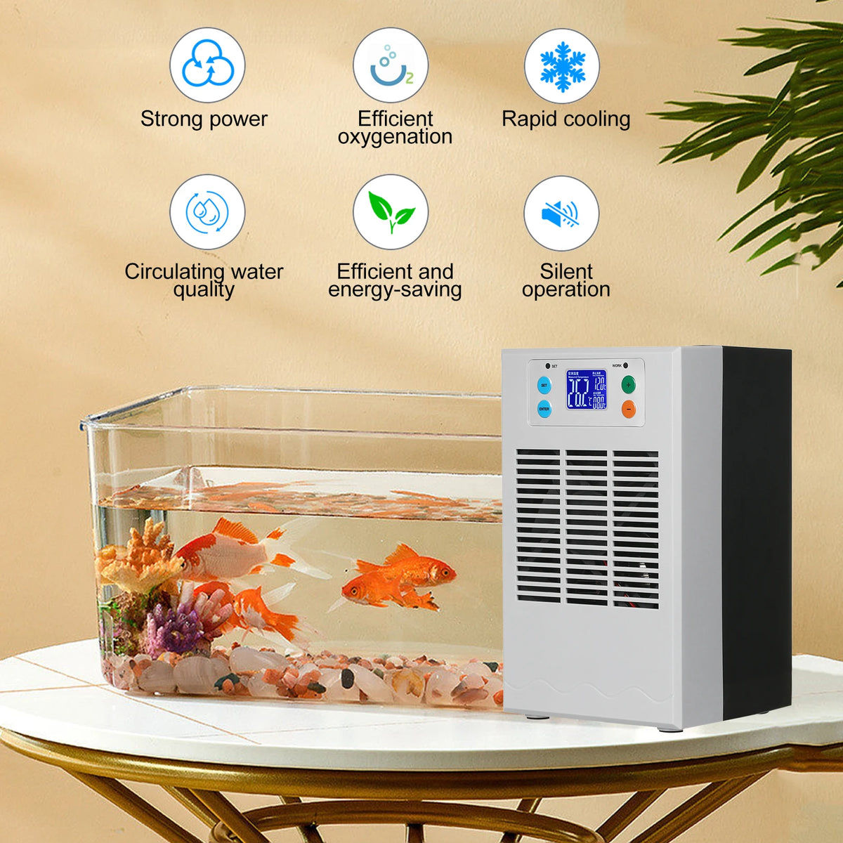 Fish Tank Water Heater Chiller Aquarium Chiller Electronic Aquarium Cooler LCD Display Quiet Fish Tank Cooling Heating System HIP